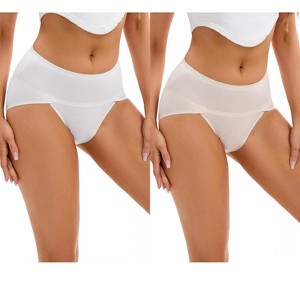 INSPIRE CHIC 2 Pcs Women's High Cut Ladies Panties Full-Coverage Cotton Briefs Available in Plus Size - 1 of 4