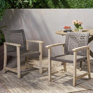 Outdoor Wood Dining Chair Set of 2 with Armrest,Wicker Patio Dining Chair for Patio Dining Room,Garden-Tanpinhause - 1 of 4