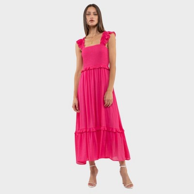 August Sky Women's Flutter Sleeve Smocked Midi Dress