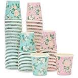 Sparkle and Bash 100 Pack Floral Disposable Paper Bathroom Cups, Espresso Cups, 2 Designs, 4 oz