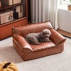 ATJafurn 31.5" Mid-Century Modern Leather Dog Sofa Bed, Brown Pet Couch for Small Dogs and Large Cats for Under 50 lbs - 4 of 4