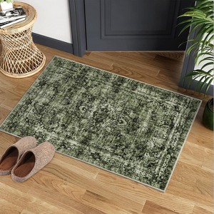 Acekool Floral Washable Rug - Non-Slip Low-Pile Area Rug for Living Room & Kitchen - 1 of 4