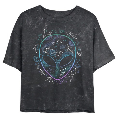 Junior's Women Lost Gods Alien Zodiac Star Symbols Crop T-Shirt - image 1 of 4