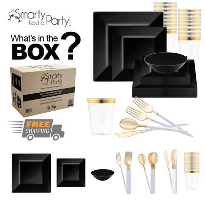 Smarty Had A Party Black Square Plastic Tableware Set - 60 Sets