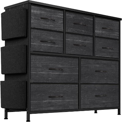 Dresser for Bedroom, 10 Drawers Fabric Storage Drawer, Dressers & Chest of Drawers with Side Pockets, Hooks, Wood Tabletop