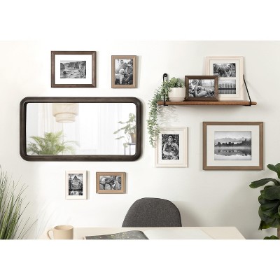 Gray Rectangular Wood Wall Mirror with Rounded Corners