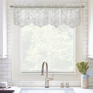 Habitat Limoges Sheer Rod Pocket Flat Valance Floral Lace Design Delicate Scalloped Bottom Hem 55" x 15" White - 1 of 3