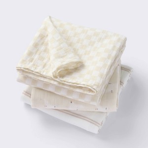 Muslin Swaddle Baby Blanket - Birds Stripes - 3pk - Cloud Island™ - 1 of 4