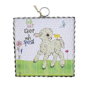 Round Top Collection Easter Lamb Mini Print  -  One Mini Print 7.0 Inches -  Chick Butterfly Flower  -  E22096  -  Wood  -  White - 1 of 3