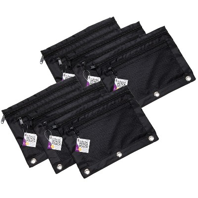 CLI Charles Leonard 2-Pocket Zipper Nylon Pencil Pouch with Mesh Front Black 6/Pack (CHL76356)