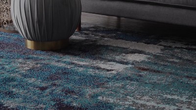 Haydee Blue and Gray Abstract Round Synthetic Area Rug, 5'0"