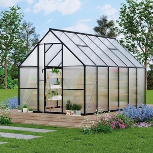 8x14 FT Polycarbonate Greenhouse, Heavy-Duty Aluminum Frame Walk-in Garden House with Roof Vent Window for Backyard - 1 of 4