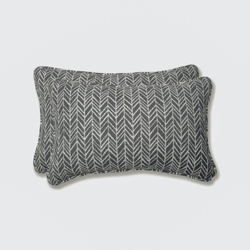 Outdoor indoor Herringbone Gray Rectangular Throw Pillow Set Of 2