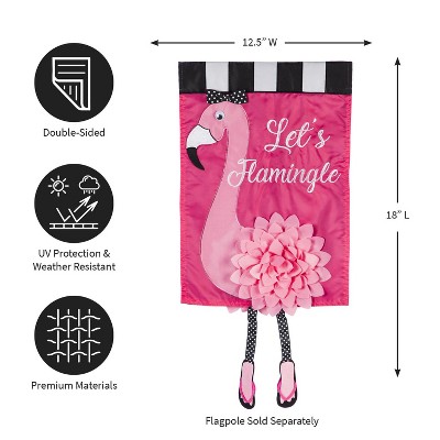 Pink Flamingo Applique Garden Flag with 3D Flower