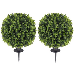 HOMCOM 2 Pack 1.3ft Artificial Eucalyptus Topiary Ball with Ground Stake,  Indoor Outdoor Faux Greenery, Faux Plants for Garden, Porch - 1 of 4
