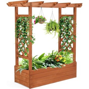 VINGLI Raised Garden Bed with Trellis & Hanging Roof, Wooden Garden Bed, Planter Box for Yard, Garden, Balcony - 1 of 4