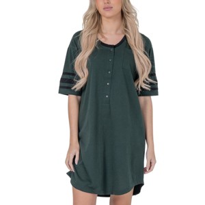 YafeMarte Women’s Short Sleeve Long Henley Nightshirt with Striped Sleeves and Pocket - 1 of 4