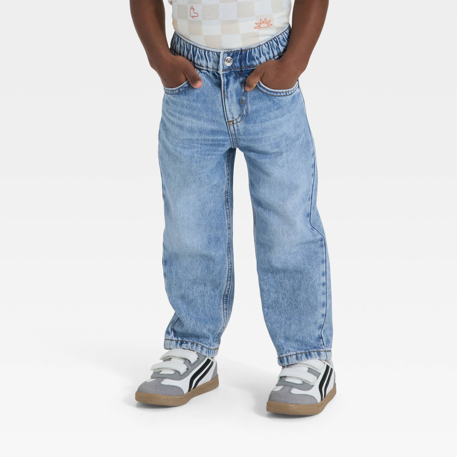 Toddler Boys' Relaxed Fit Snap Denim Pants - Cat & Jack™ Light Wash 3T