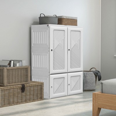 White Modular Portable Wardrobe Closet with Cube Compartments