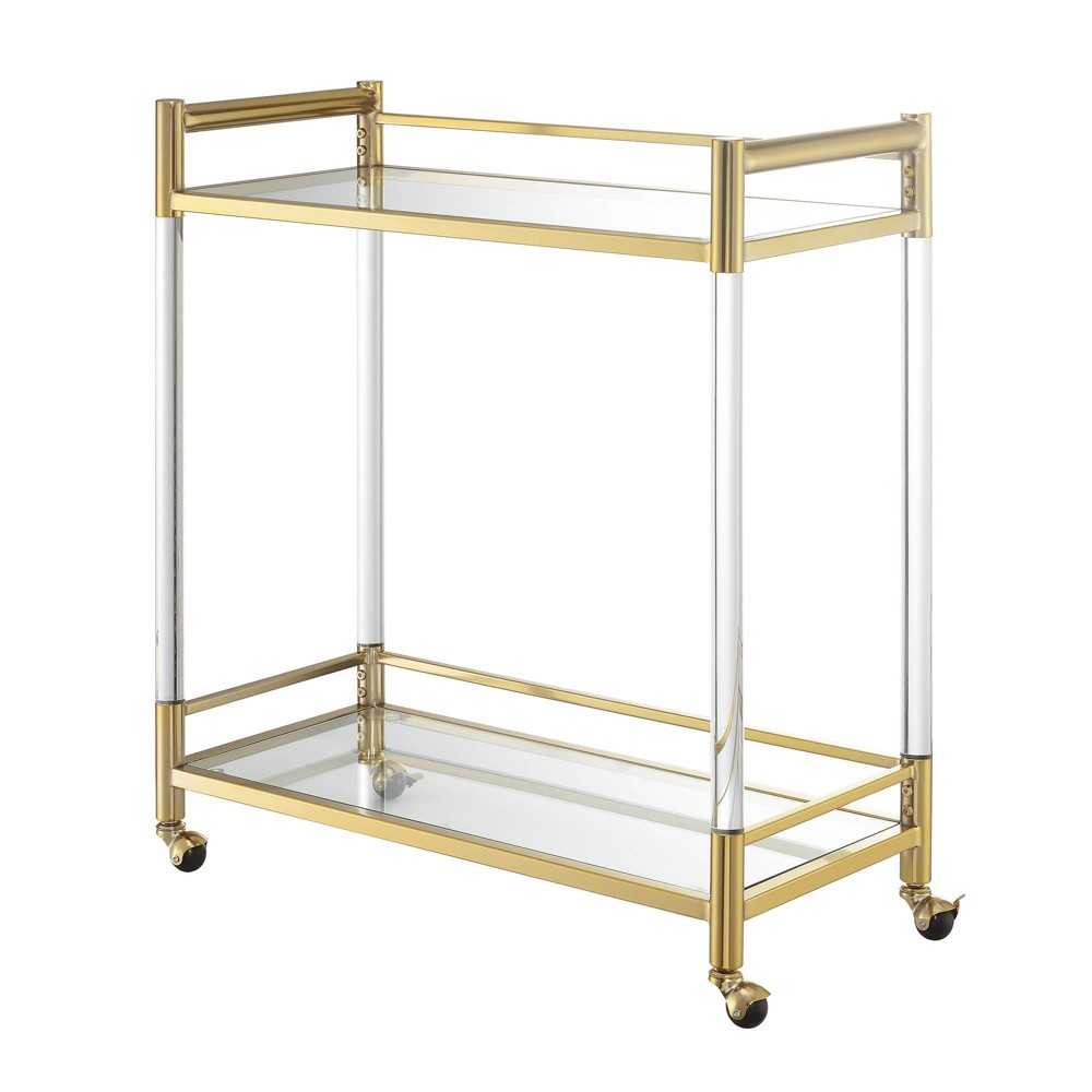 Royal Crest 2 Tier Acrylic Glass Bar Cart Gold/Glass - Breighton Home: Tempered Shelves, Swivel Wheels
