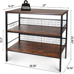 Chery Life 40" Wheeled Kitchen Storage Cart Island with Shelves, 3-Tier Kitchen Bakers Rack with 10 Hooks - 1 of 3