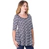 24seven Comfort Apparel Womens Black Geometric Print Elbow Sleeve Casual Tunic Top - 2 of 4