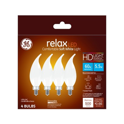 General Electric 4pk 5.5W (60W Equivalent) Relax LED HD Decorative Light Bulbs Soft White