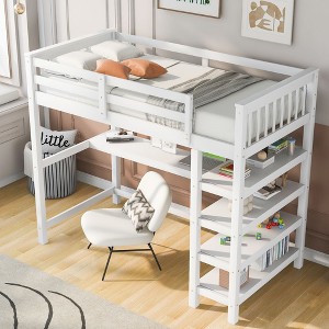 NicBex Twin/Full Size Loft Bed with Under-bed Desk & Storage,Space-Saving Study & Sleep Loft Bed with Shelves,Loft Bed for Kids,Teen,Adults - 1 of 4