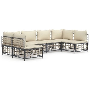 vidaXL 6-Piece Patio Lounge Set - Weather-Resistant Poly Rattan Anthracite Sofas with Beige Cushions, Modular Outdoor Furniture for Garden and Terrace - 1 of 4