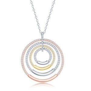Bella Silver Sterling Silver Multi-Circle CZ Neckalce - Tri Color - Multi - 16+2 Inch - 1 of 2