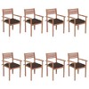 vidaXL 8-Piece Stackable Patio Chairs Set with Cushions - Solid Teak Wood Outdoor Furniture, Durable, Weather-Resistant, Taupe Cushions - 2 of 4