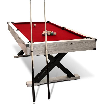 Nasitip 7 FT Pool Table with Cues, Balls, Brush & X-Leg Base, Black Cloth, Rustic Grey Finish, 84" Game Table for Home Recreation,Red