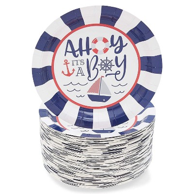 Blue Panda 80-Pack 7" Ahoy It’s a Boy Disposable Paper Plates Baby Shower Party Supplies