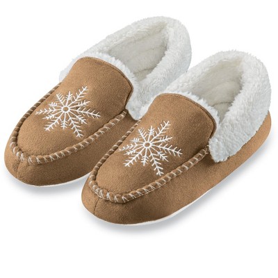 Collections Etc Snowflake Embroidered Slippers