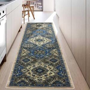 Area Rug Boho Traditional Fuzzy Carpet for Living Room, Bedroom Dining Room and Kitchen Office Nursery Non-Slip, 2' x 6' Brown - 1 of 4
