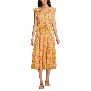 Lands' End Women's Ruffle Sleeve Chiffon Tiered Midi Dress - 1 of 4