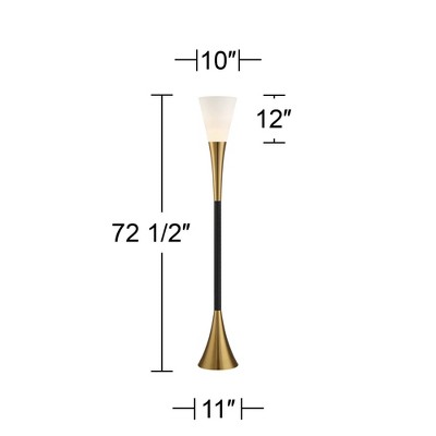 Elegant Black and Brass Torchiere Floor Lamp with Frosted Glass