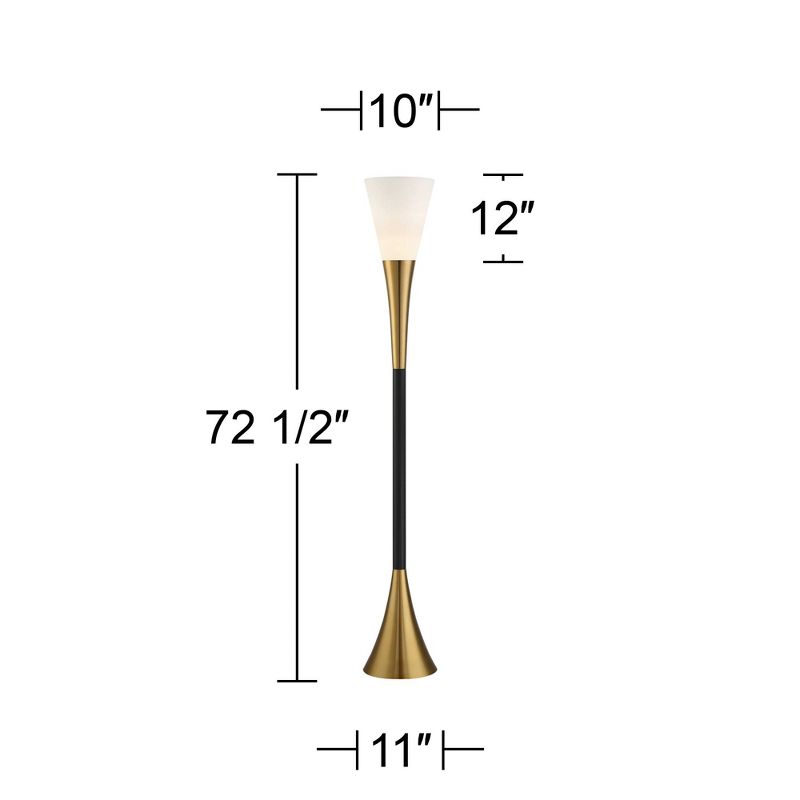 Possini Euro Design Piazza Modern Torchiere Floor Lamp 72 1/2" Tall Black Brass Metal Frosted White Glass Shade for Living Room Bedroom Office House, 5 of 11