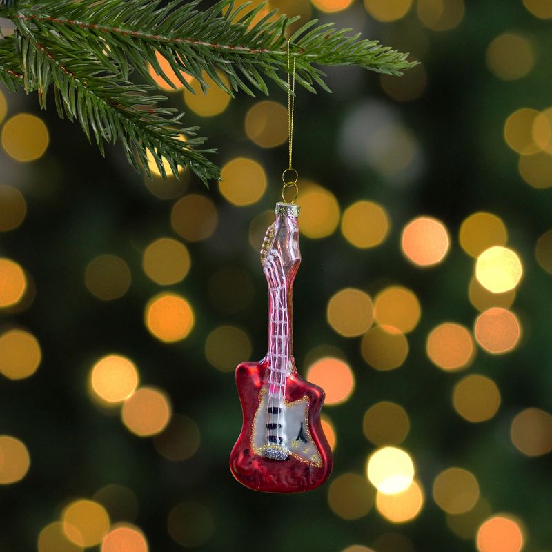 Northlight 6" Red and Silver Glass Bass Guitar Christmas Ornament, 2 of 6