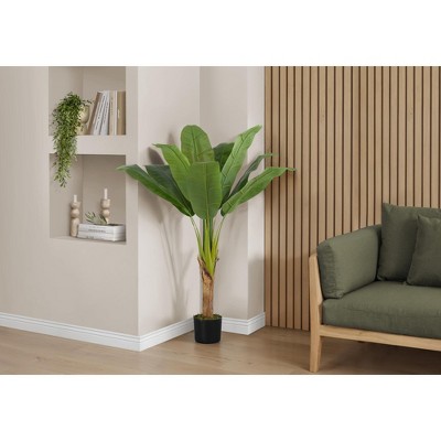 Artificial Plant, 43" Tall, Banana Tree, Indoor, Faux, Fake, Floor, Greenery, Potted, Real Touch, Decorative, Green Leaves, Black Pot