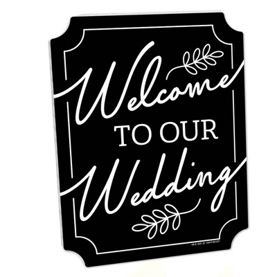 Big Dot of Happiness Black Welcome to Our Wedding Sign - Wedding Ceremony Decor - Printed on Sturdy Plastic - 10.5 x 13.75" Sign with Stand - 1 Piece