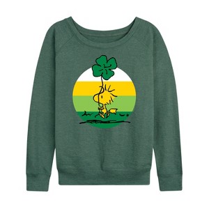Women's - Peanuts - Woodstock Shamrock Lightweight French Terry Wide Neck Long Sleeve Shirt - 1 of 4