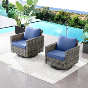 SUGOLD Patio Swivel Chairs Set of 2,PE Wicker Outdoor Rocker Chairs Bistro Set Porch Balcony Furniture with Cushions - 1 of 1