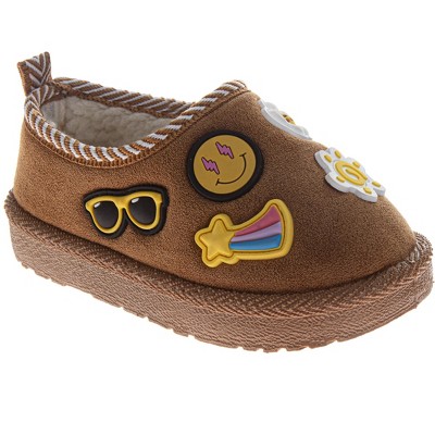 Josmo Emoji Patch Slip-On Slippers Girls - Fun Padded Cozy Velvet Texture Indoor Wear (Toddler)
