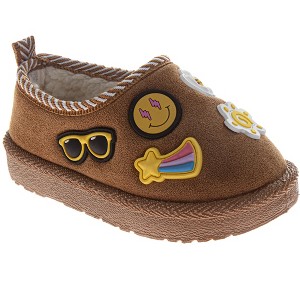 Josmo Emoji Patch Slip-On Slippers Girls - Fun Padded Cozy Velvet Texture Indoor Wear (Toddler) - 1 of 1