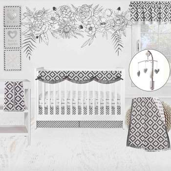 Bacati - Love Design/Print Gray/Silver 10 pc Crib Bedding Set with Long Rail Guard Cover