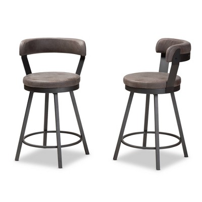Arcene Gray Swivel Wood and Metal Counter Stool Set
