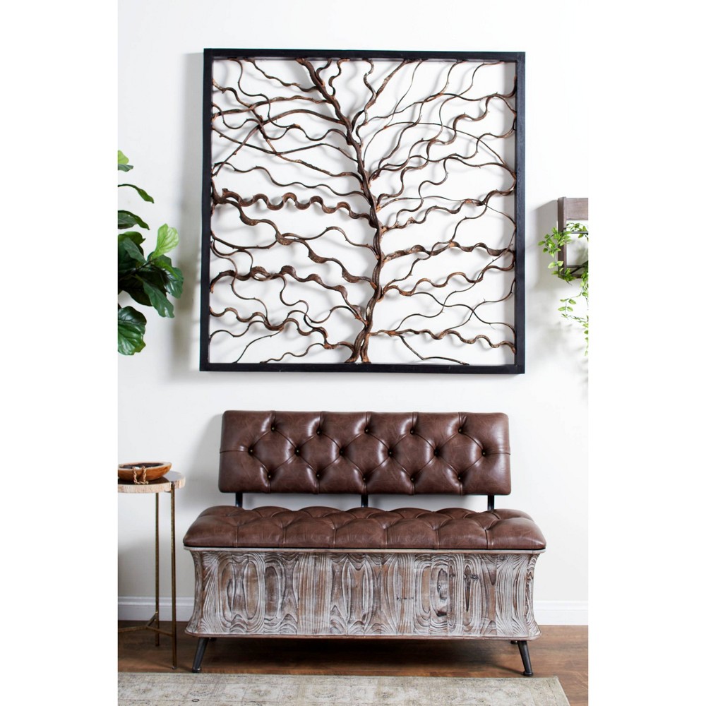Photos - Wallpaper 48" x 48" Wood Tree Branch Wall Decor with Black Frame Brown - Olivia & Ma