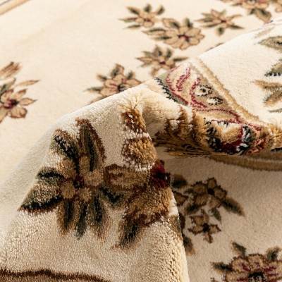 Ivory and Beige Synthetic Floral Medallion Runner Rug