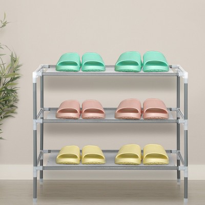 FURNIinspire Shoe Racks Simple 3 Tiers Shoe Rack Hallway Shoe Organizer Free Standing Shoe Shelf Storage for Entryway, Grey, 11"*22.8"*19"